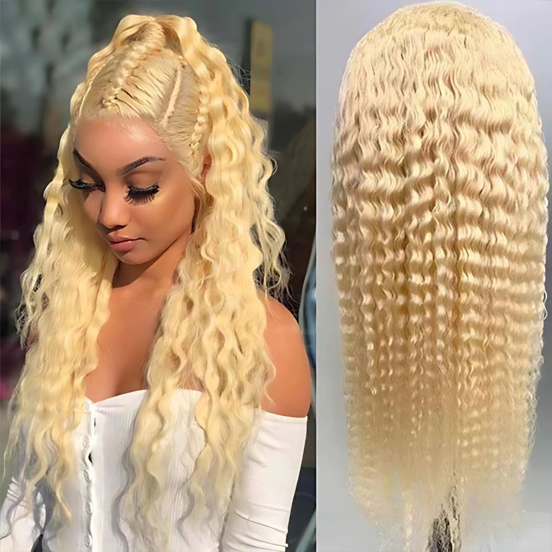 13*4 613 Blonde Color Curly Wave Lace Frontal Human Hair Wig|Opushe Wig - opushewig