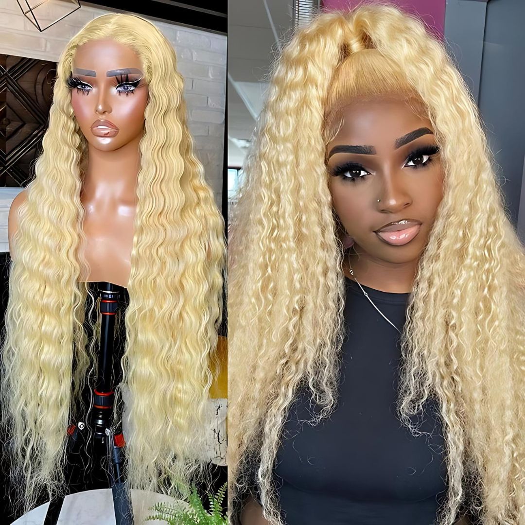 13*4 613 Blonde Color Curly Wave Lace Frontal Human Hair Wig|Opushe Wig - opushewig