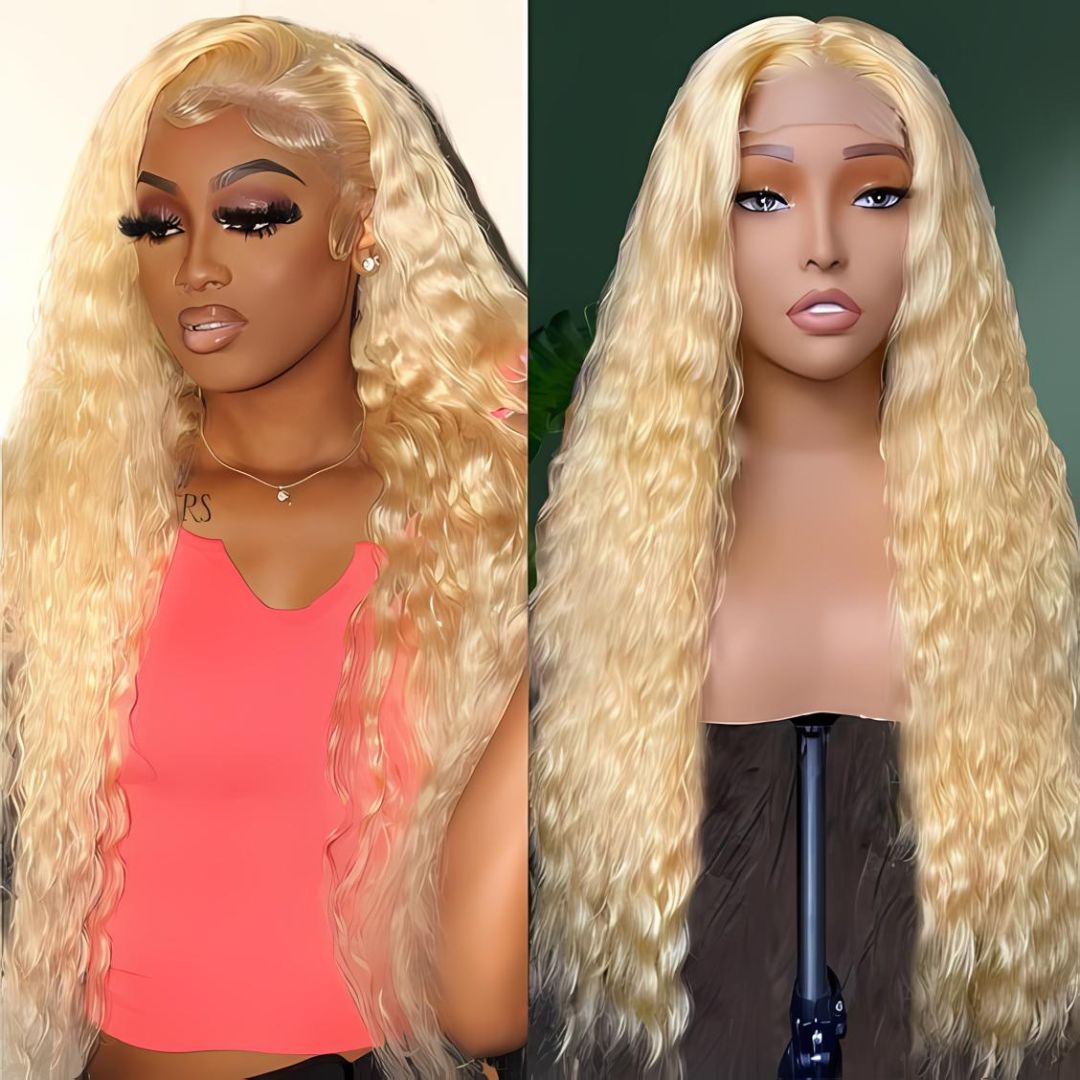 13*4 613 Blonde Color Curly Wave Lace Frontal Human Hair Wig|Opushe Wig - opushewig