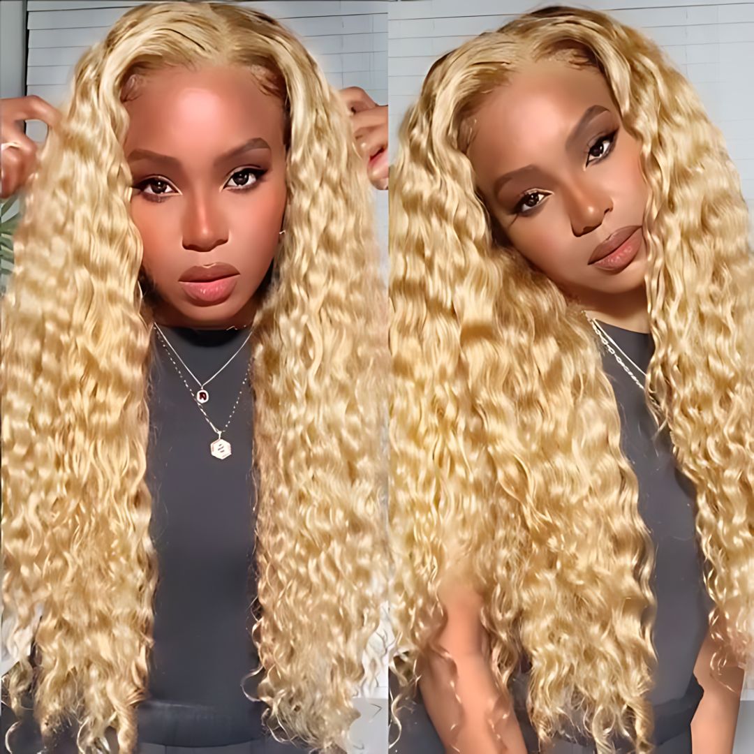 13*4 613 Blonde Color Curly Wave Lace Frontal Human Hair Wig|Opushe Wig - opushewig