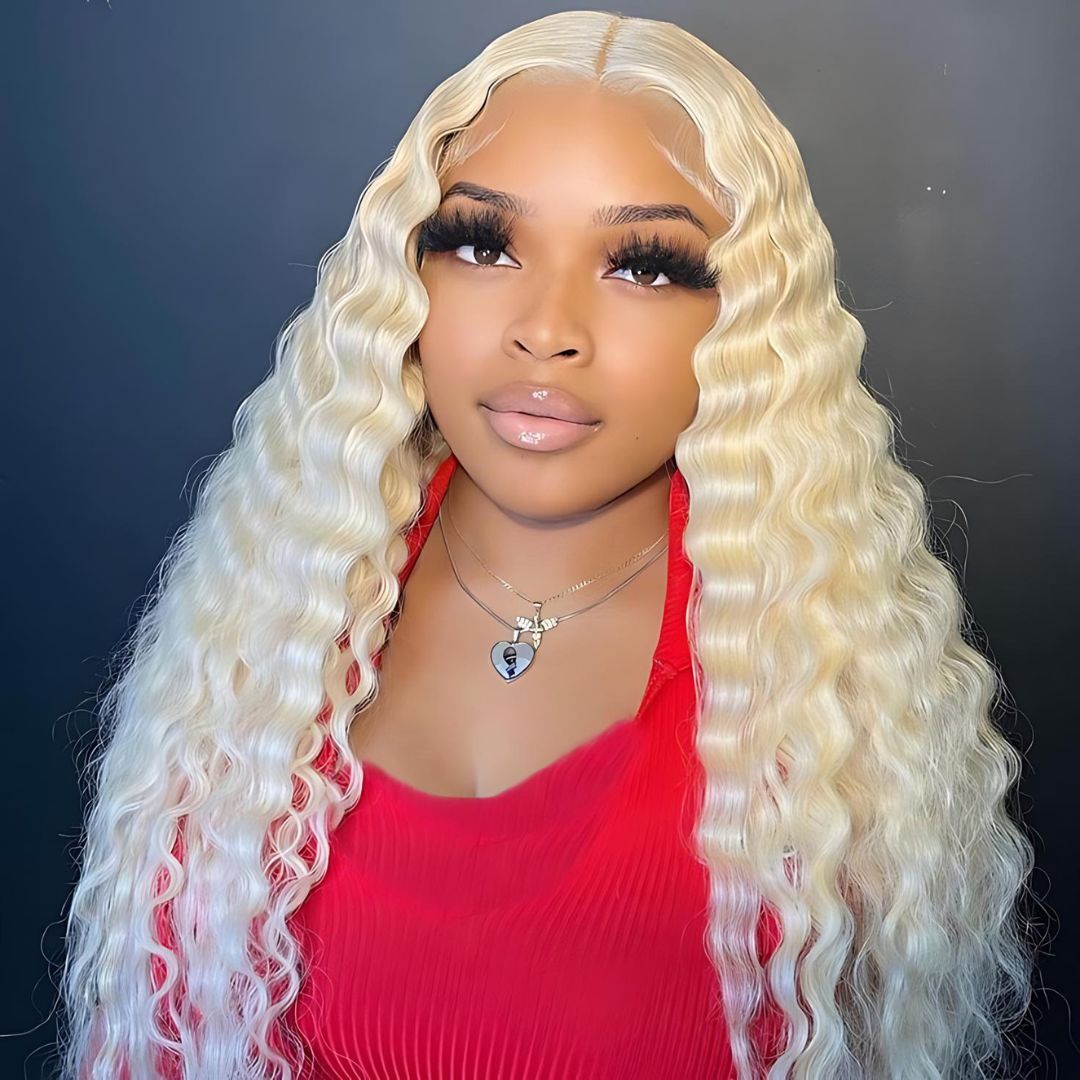 13*4 613 Blonde Color Curly Wave Lace Frontal Human Hair Wig|Opushe Wig - opushewig