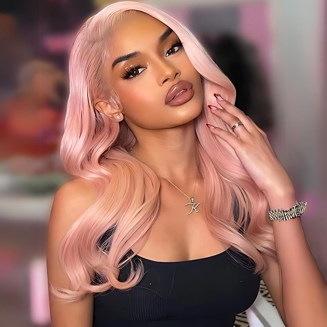 13*4 Light Pink Color Lace Frontal Human Hair Wig|Opushe Wig - opushewig