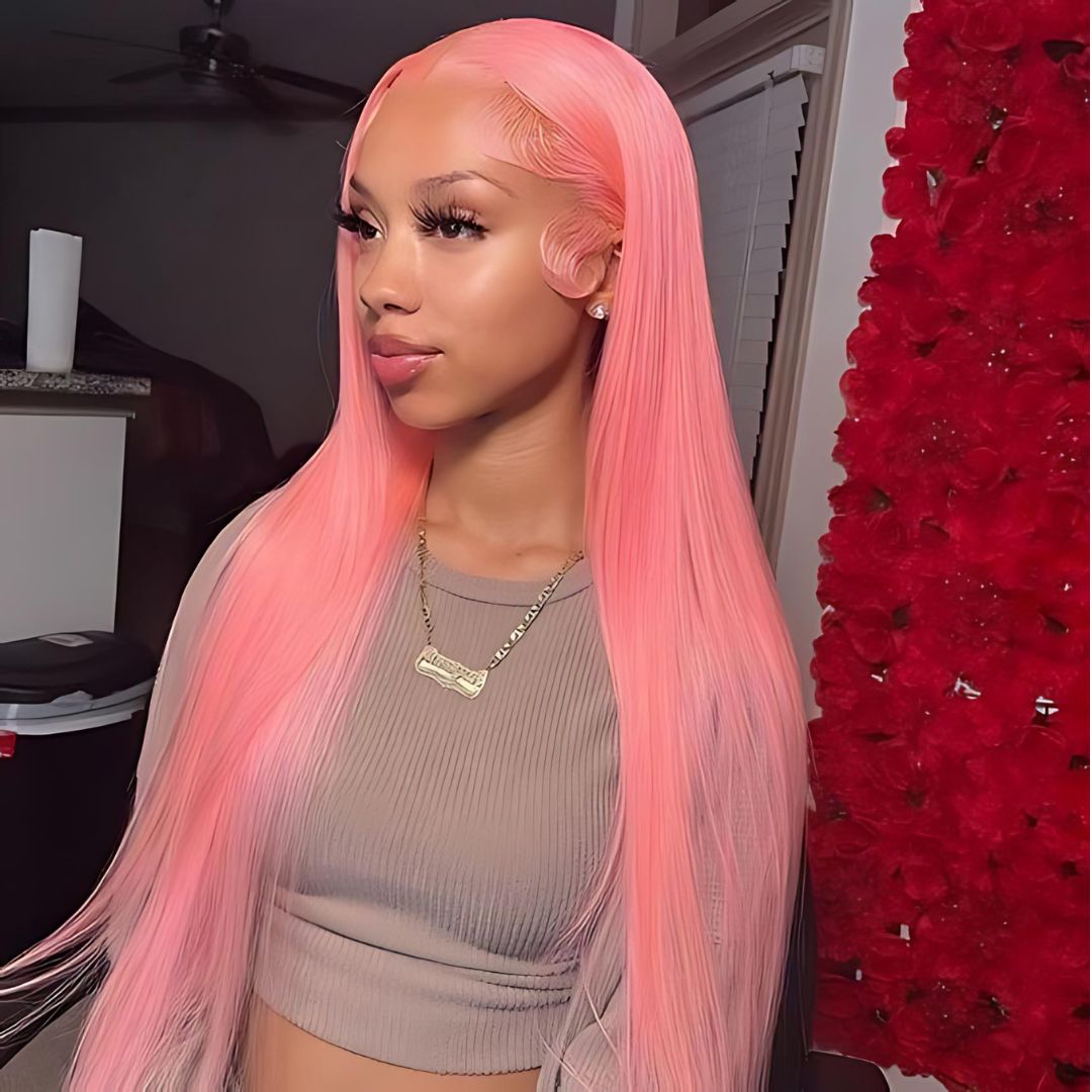 13*4 Light Pink Color Lace Frontal Human Hair Wig|Opushe Wig - opushewig