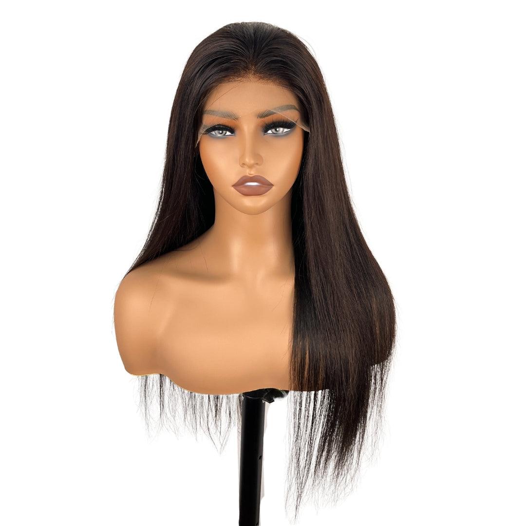 a wig on a mannequin head with long hair