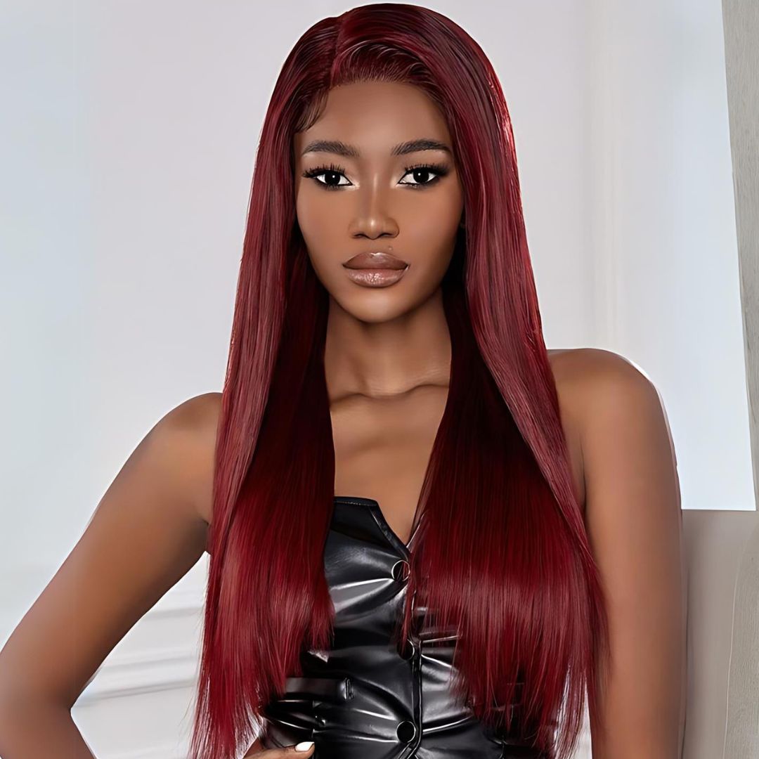 13*6 99J Burgundy Color Lace Frontal Human Hair Wig|Opushe Wig - opushewig