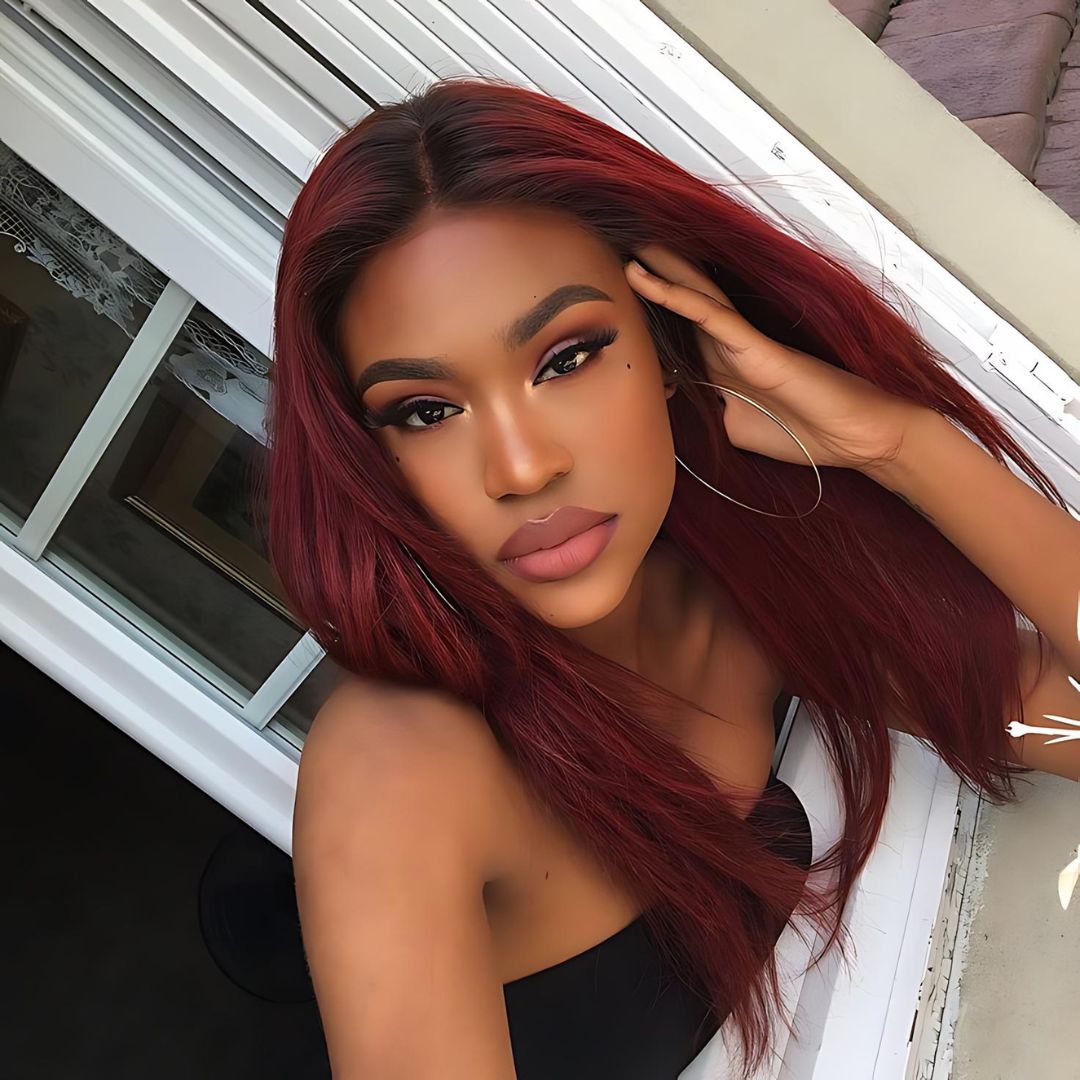 13*6 99J Burgundy Color Lace Frontal Human Hair Wig|Opushe Wig - opushewig