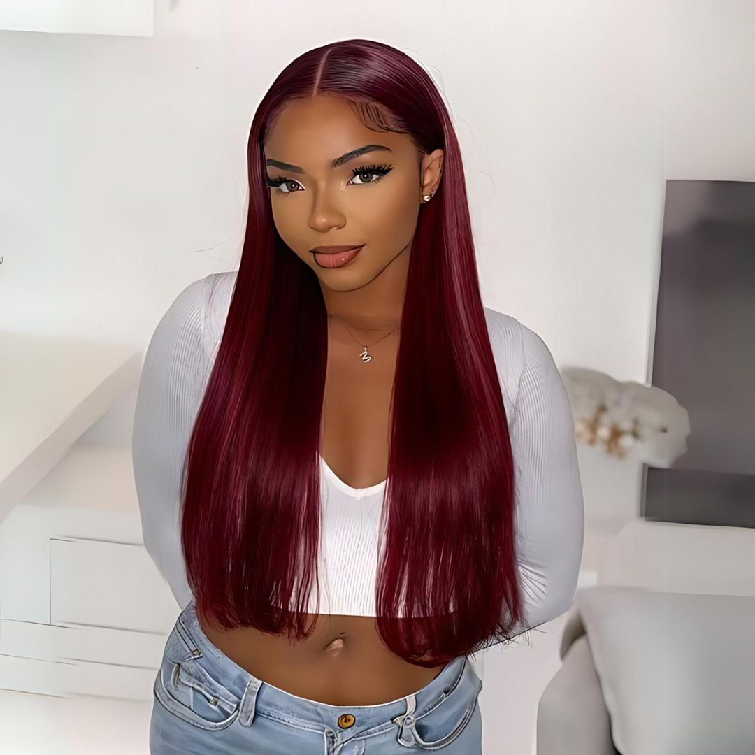 13*6 99J Burgundy Color Lace Frontal Human Hair Wig|Opushe Wig - opushewig