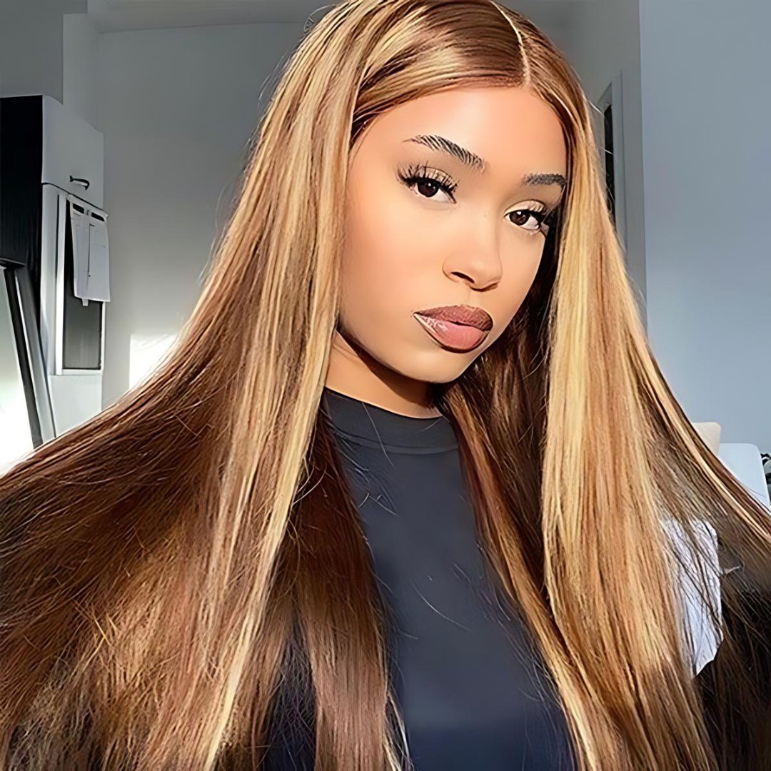 13*6 Blonde Highlights On Brown Color Lace Frontal Human Hair Wig|Opushe Wig - opushewig