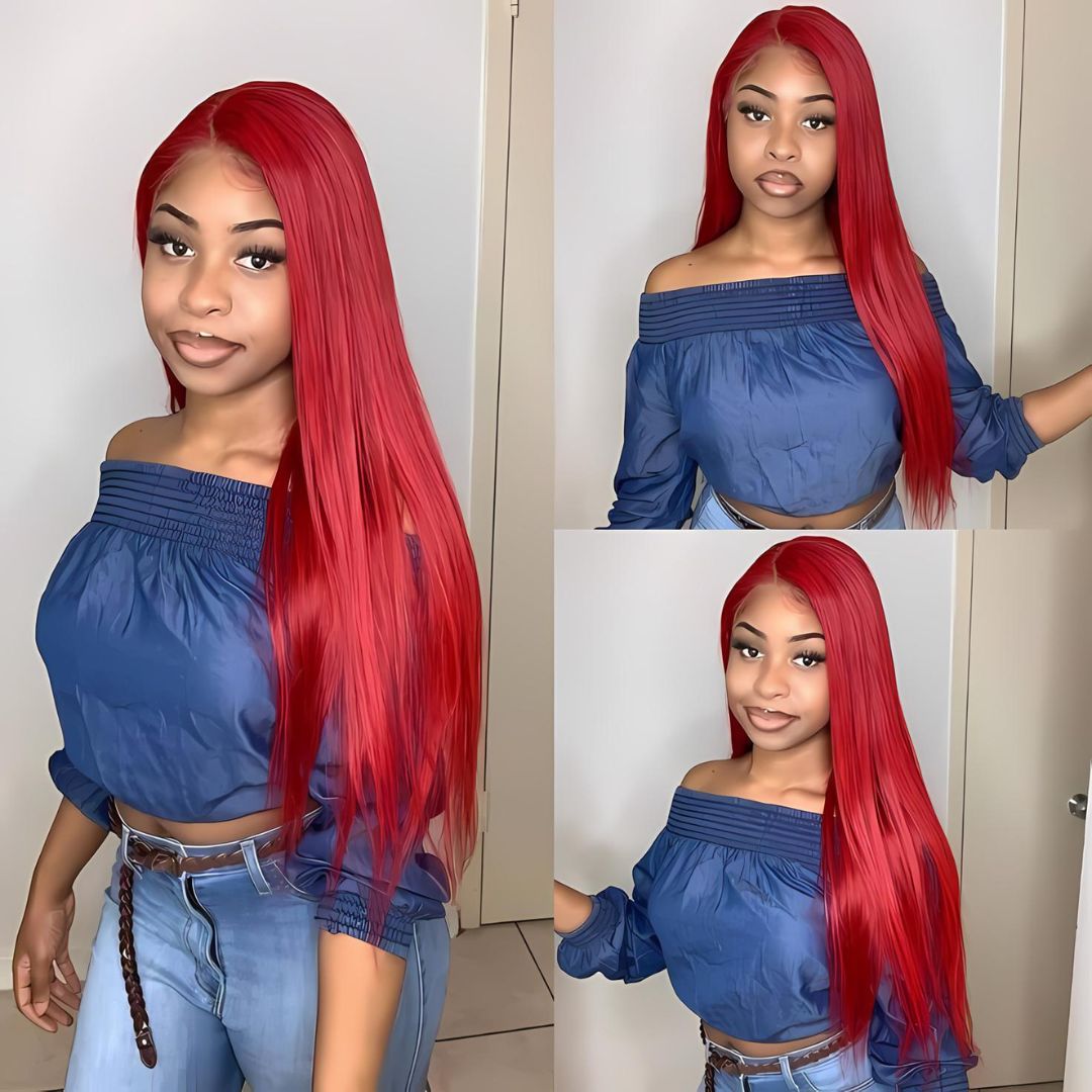 13*6 Cherry Red Color Lace Frontal Human Hair Wig|Opushe Wig - opushewig