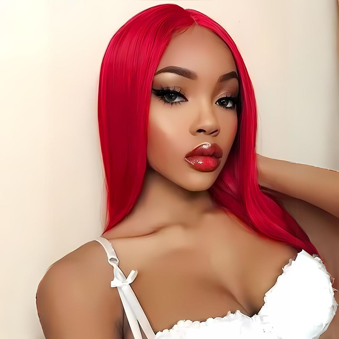 13*6 Cherry Red Color Lace Frontal Human Hair Wig|Opushe Wig - opushewig