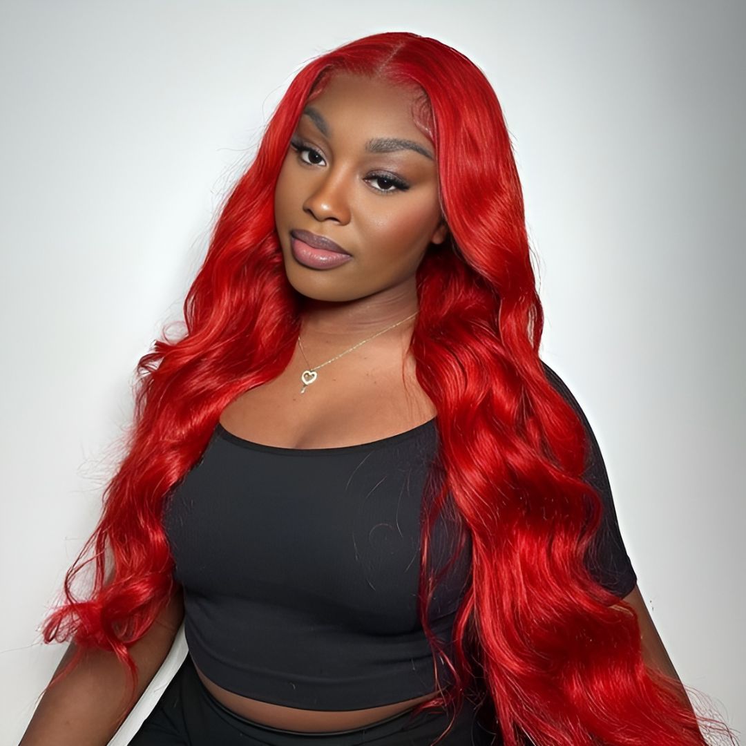 13*6 Cherry Red Color Lace Frontal Human Hair Wig|Opushe Wig - opushewig