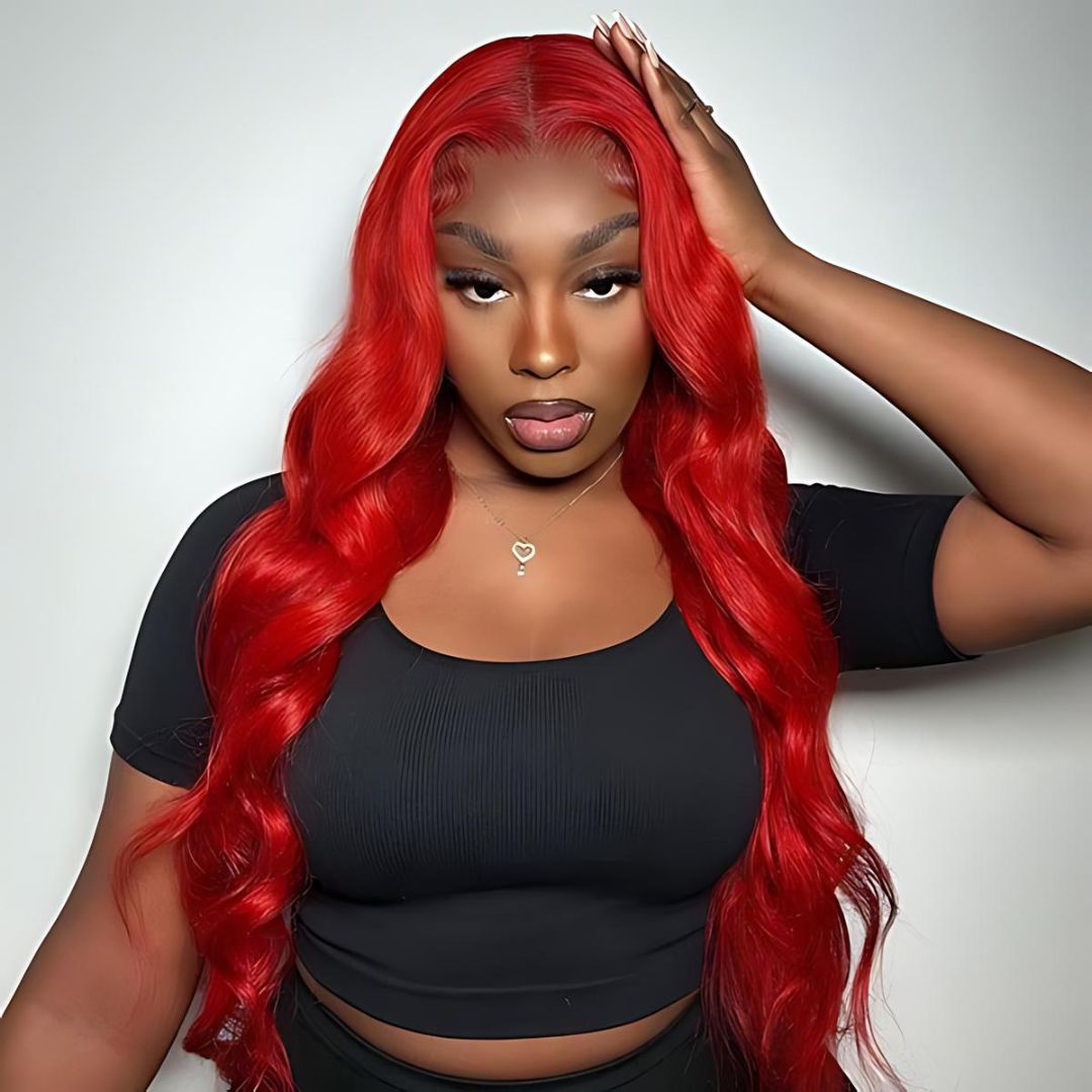 13*6 Cherry Red Color Lace Frontal Human Hair Wig|Opushe Wig - opushewig