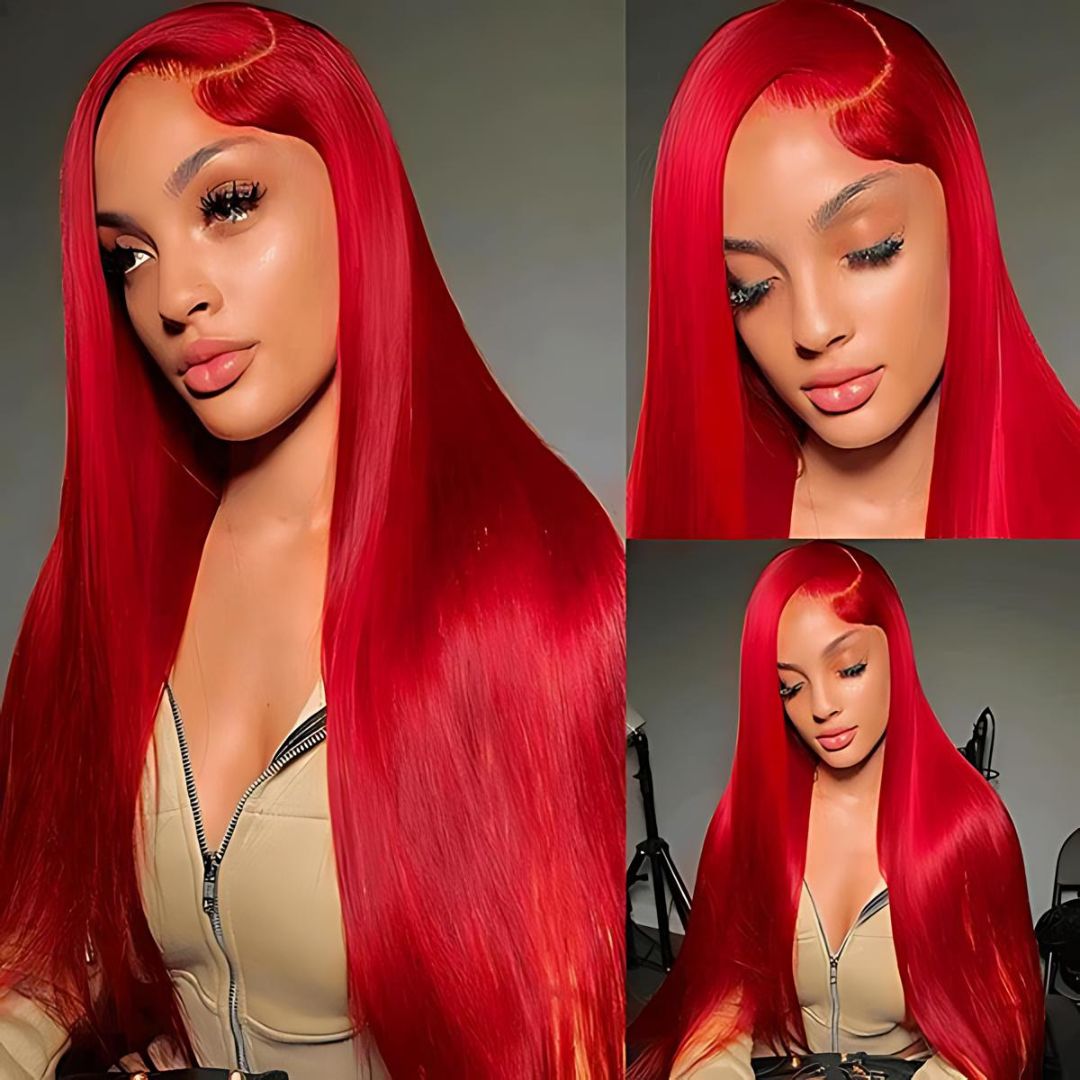 13*6 Cherry Red Color Lace Frontal Human Hair Wig|Opushe Wig - opushewig