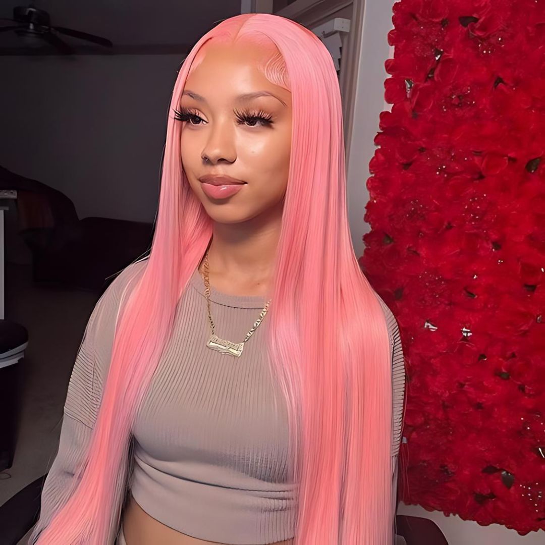 5*5 & 4*4 Light Pink Color Straight Lace Frontal Human Hair Wig|Opushe Wig