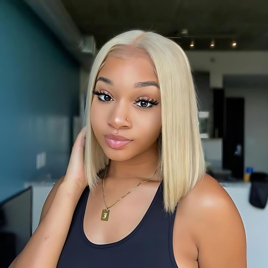 4*4 613 Blonde Color Straight Short Bob Wear&Go Glueless Lace Front Wig|Opushe Wig - opushewig