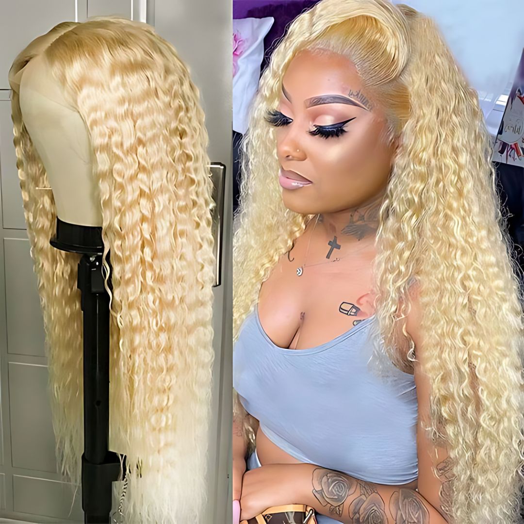 5*5 & 4*4 613 Blonde Color Curly Wave Lace Frontal Human Hair Wig|Opushe Wig - opushewig