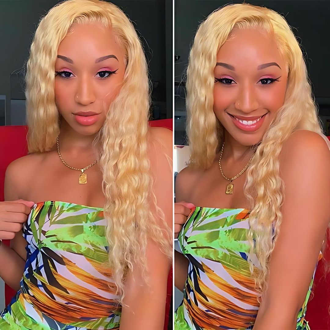 5*5 & 4*4 613 Blonde Color Curly Wave Lace Frontal Human Hair Wig|Opushe Wig - opushewig