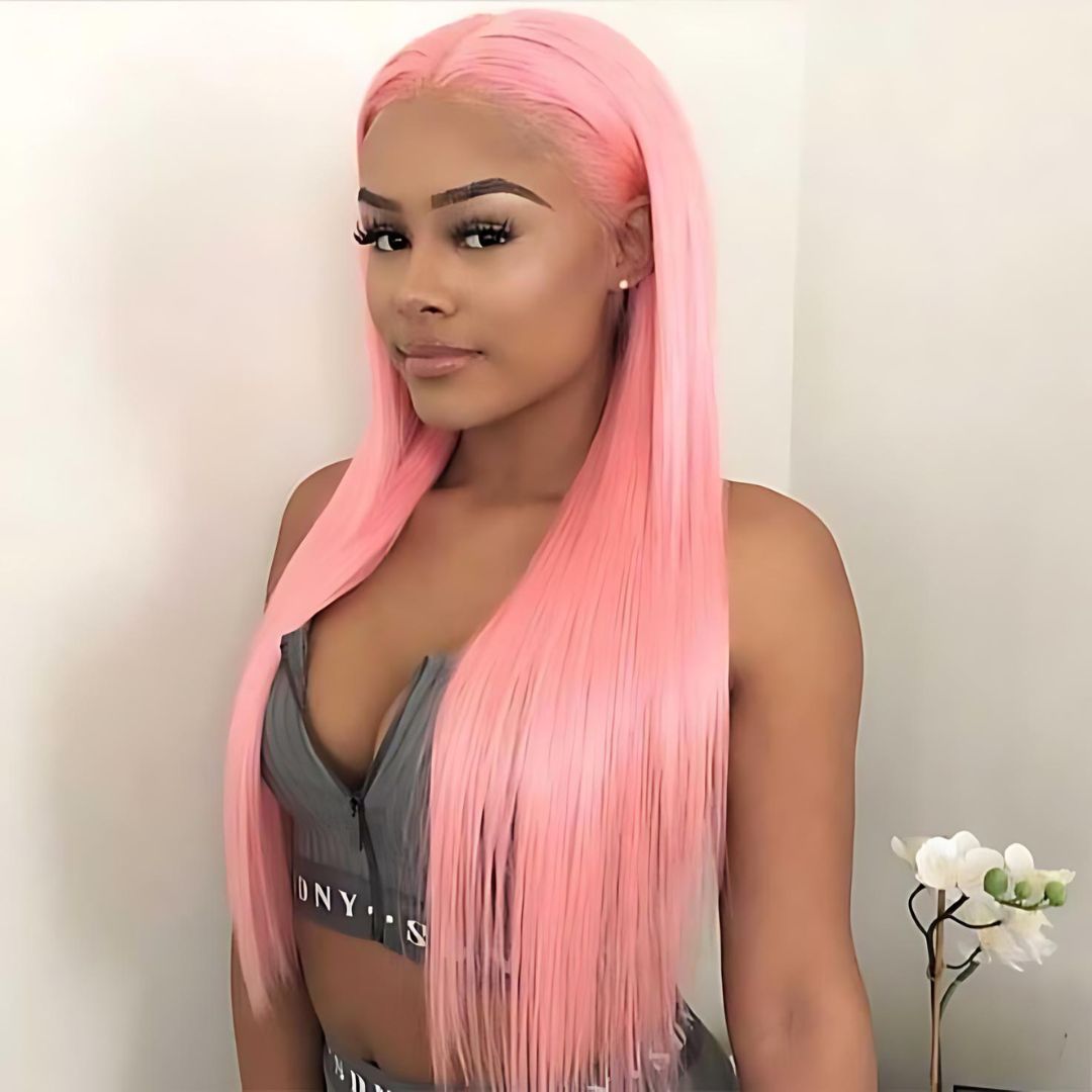 5*5 & 4*4 Light Pink Color Straight Lace Frontal Human Hair Wig|Opushe Wig - opushewig