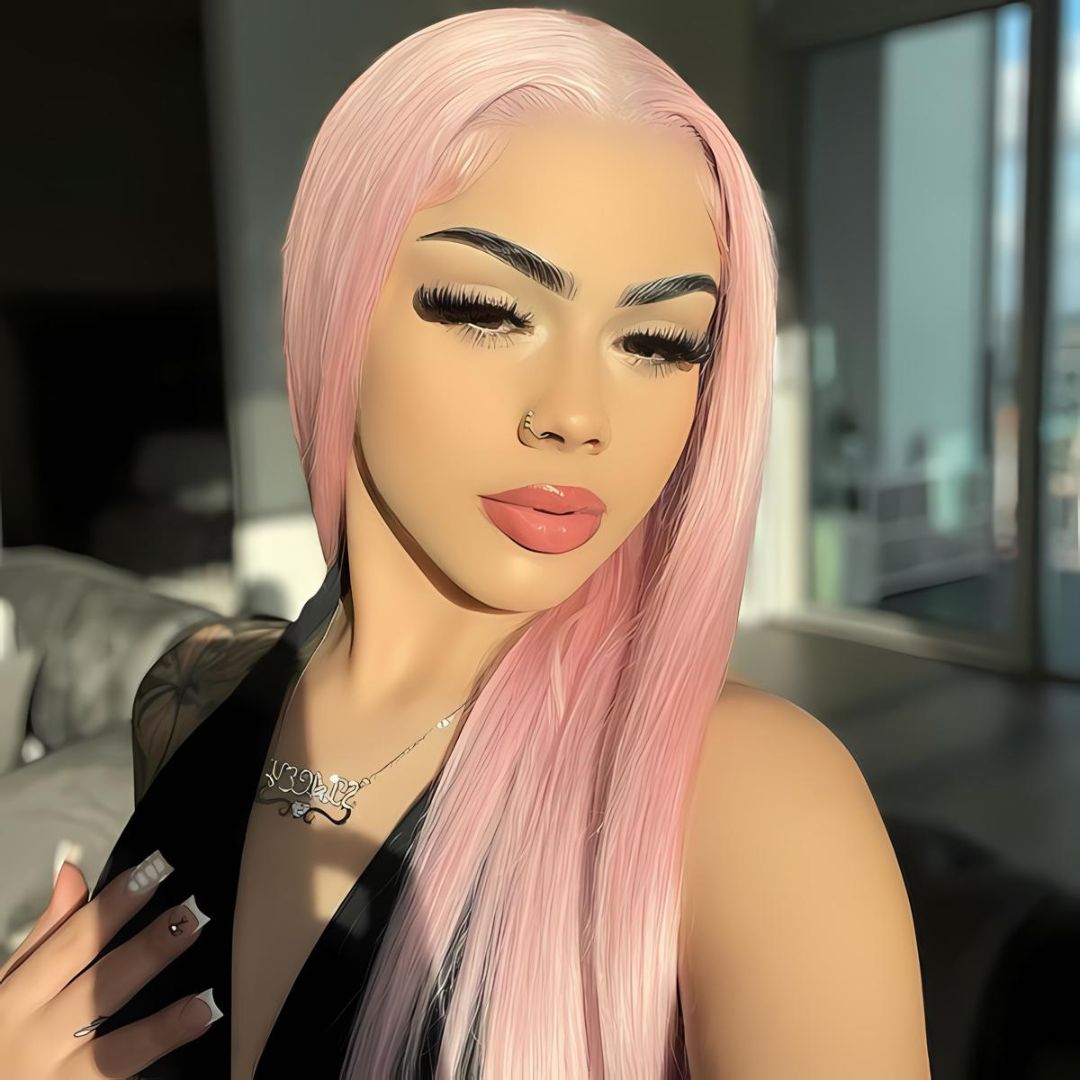 5*5 & 4*4 Light Pink Color Straight Lace Frontal Human Hair Wig|Opushe Wig