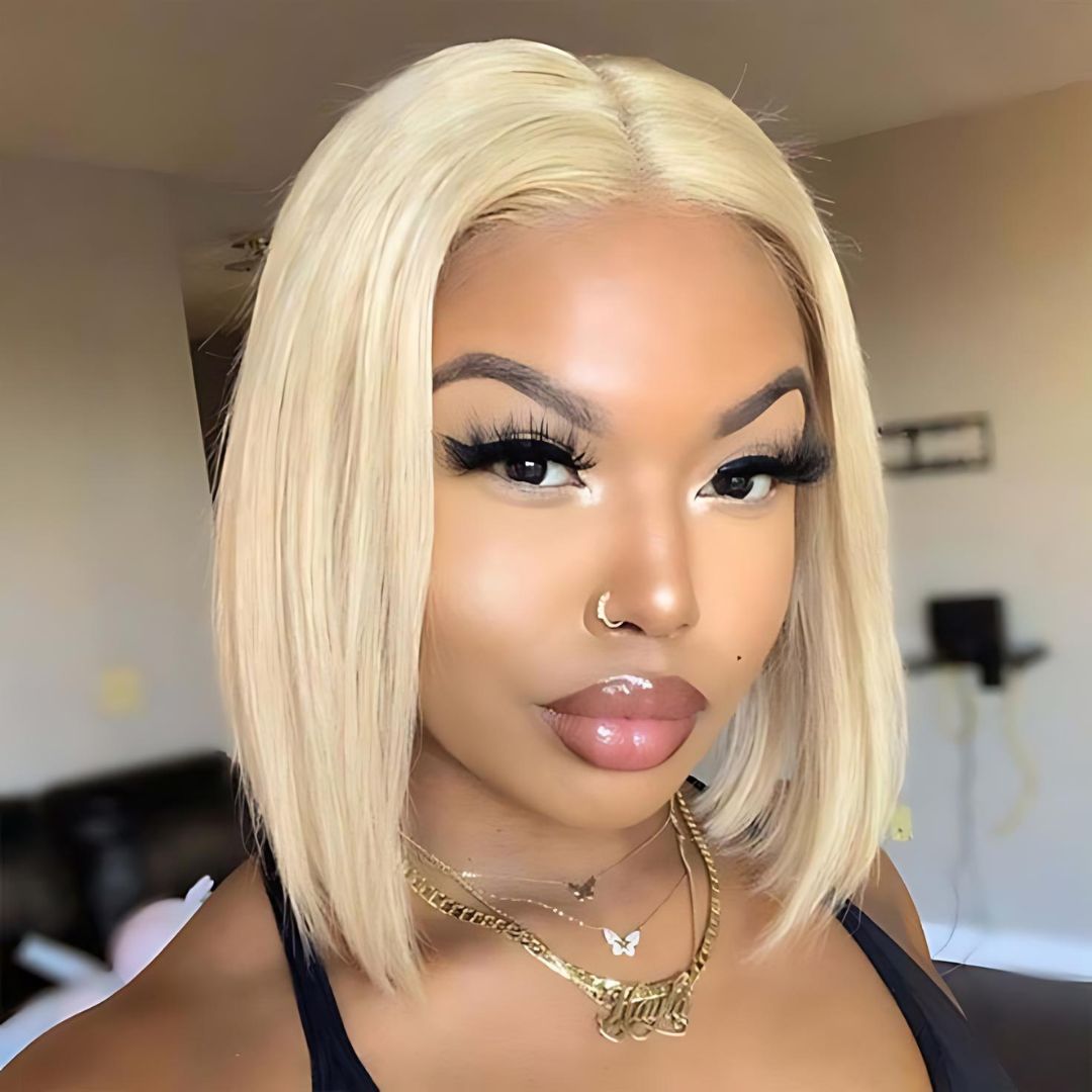 9*4 613 Blonde Color Straight Short Bob Wear&Go Glueless Lace Front Wig|Opushe Wig - opushewig