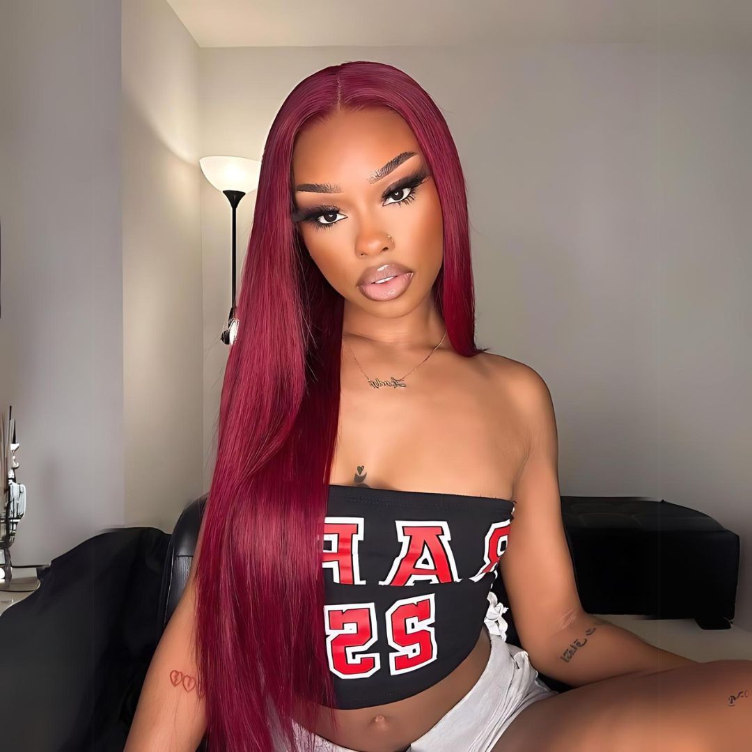 9*6 99J Burgundy Color Wear&Go Glueless Lace Front Wig|Opushe Wig - opushewig