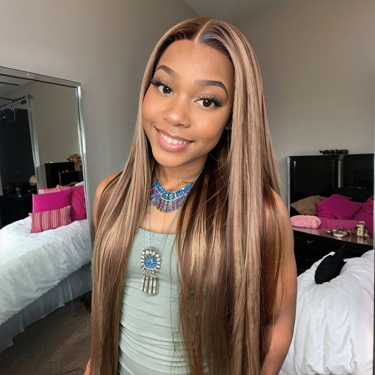 9*6 Blonde Highlights On Brown Color Wear&Go Glueless Lace Front Wig|Opushe Wig - opushewig