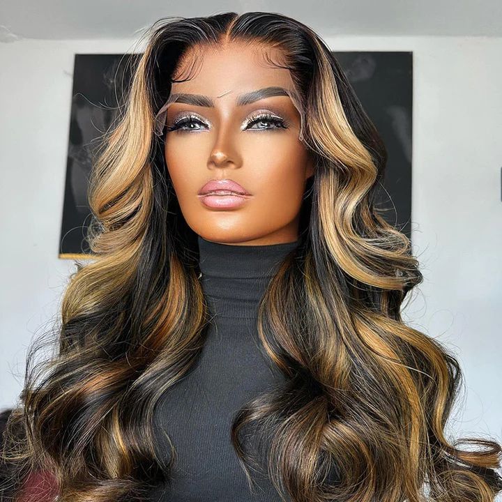 9*6 Blonde Highlights On Dark Color Wear&Go Glueless Lace Front Wig|Opushe Wig - opushewig