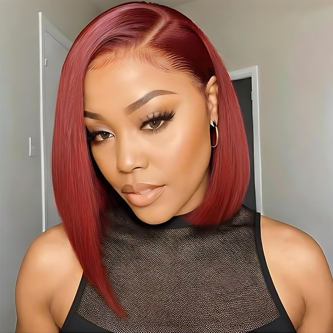 Dark Color Straight Short Bob Lace Frontal Wig|Opushe Wig - opushewig