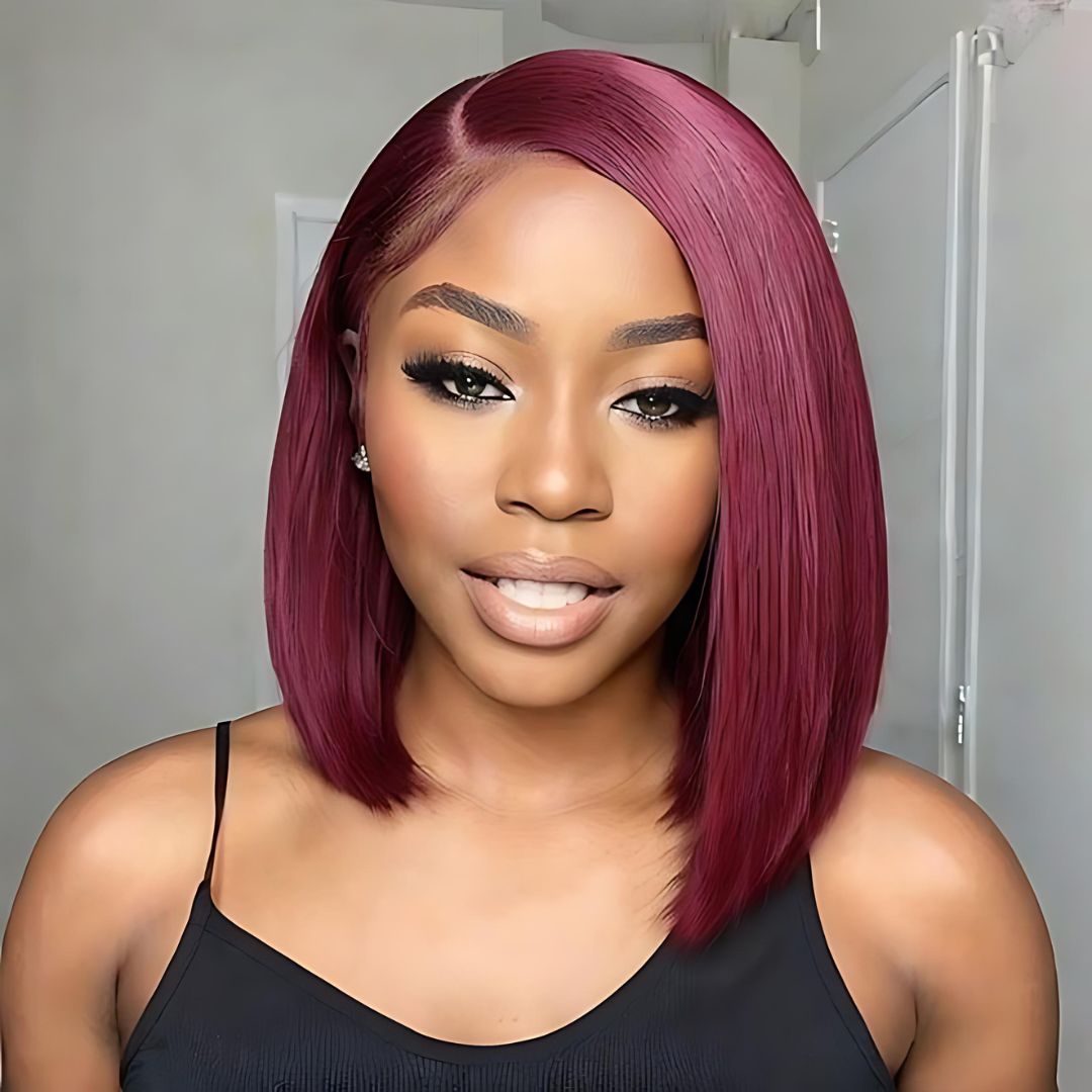 Dark Color Straight Short Bob Lace Frontal Wig|Opushe Wig - opushewig