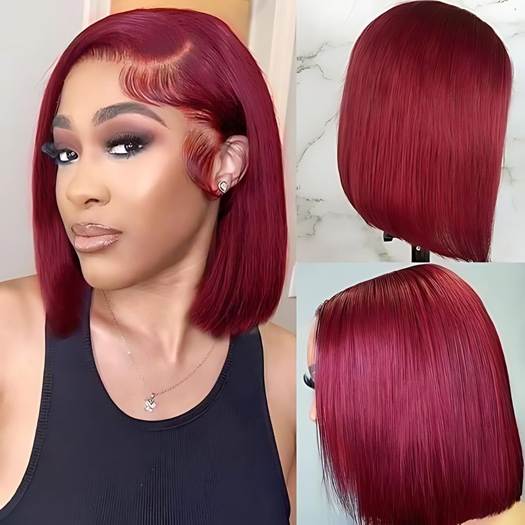 Dark Color Straight Short Bob Lace Frontal Wig|Opushe Wig - opushewig