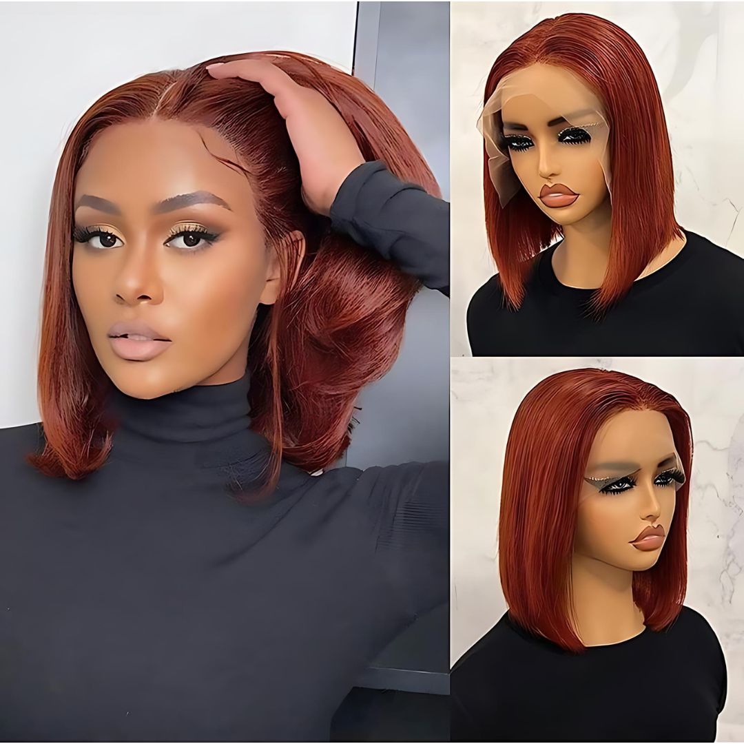 Dark Color Straight Short Bob Lace Frontal Wig|Opushe Wig - opushewig