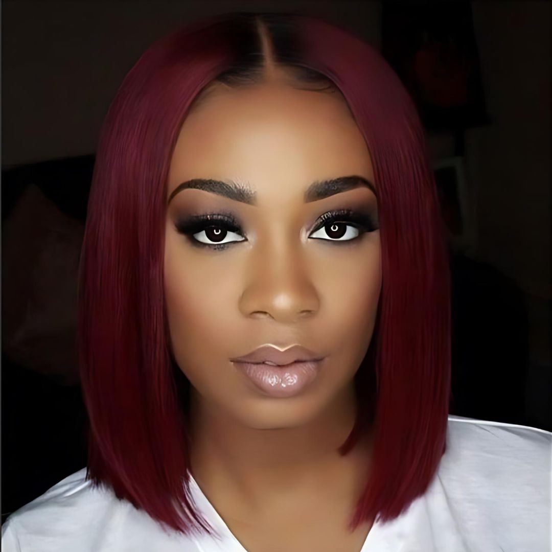 Dark Color Straight Short Bob Lace Frontal Wig|Opushe Wig - opushewig