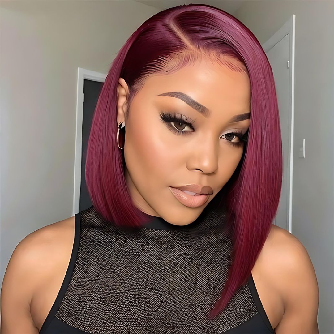 Dark Color Straight Short Bob Lace Frontal Wig|Opushe Wig - opushewig