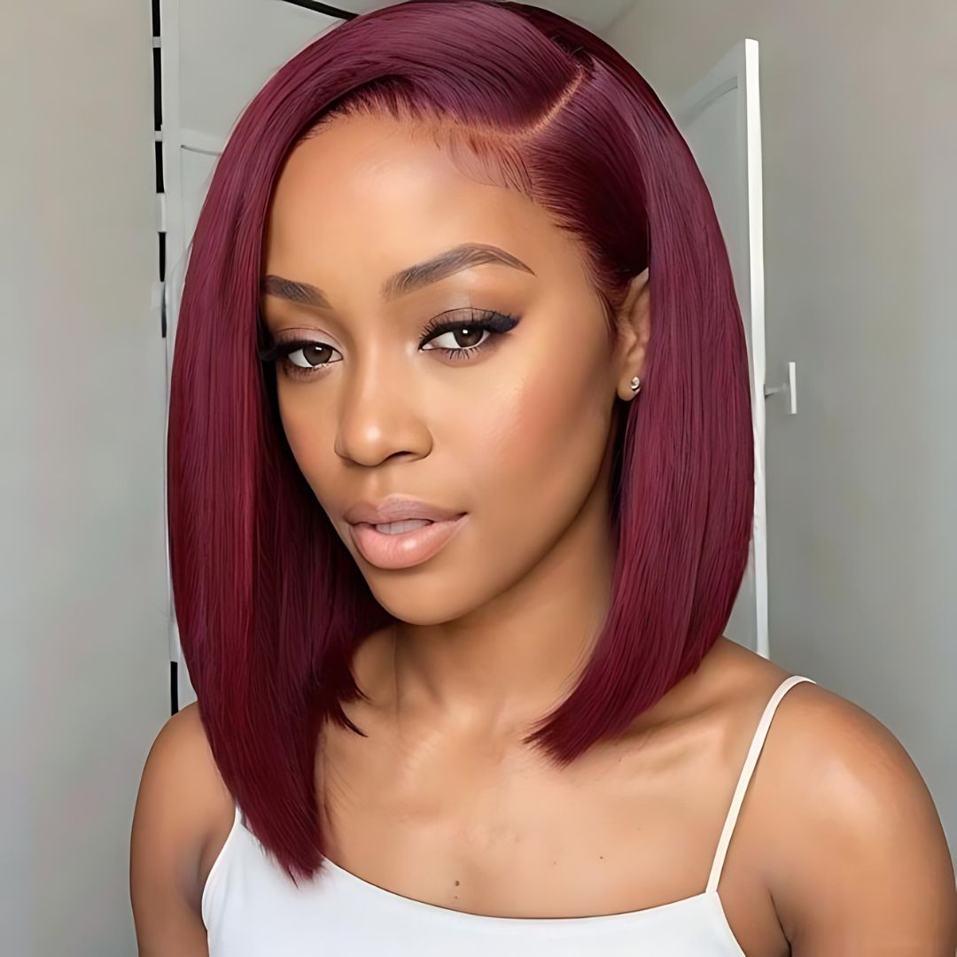 Dark Color Straight Short Bob Lace Frontal Wig|Opushe Wig - opushewig