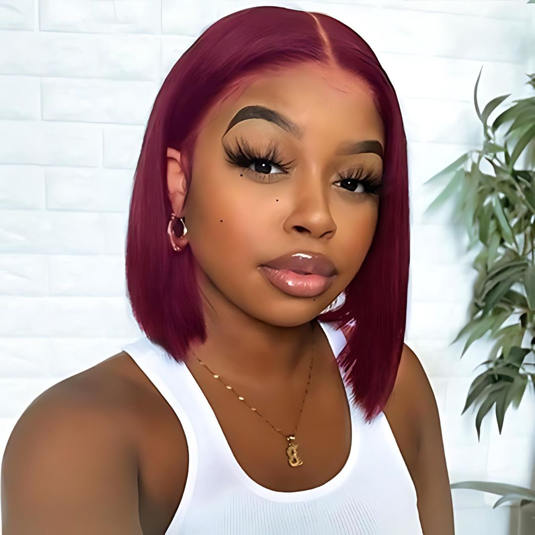 Dark Color Straight Short Bob Lace Frontal Wig|Opushe Wig - opushewig