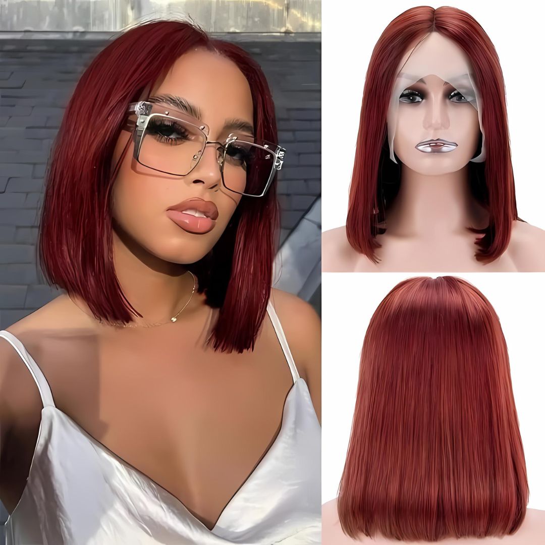 Dark Color Straight Short Bob Lace Frontal Wig|Opushe Wig - opushewig